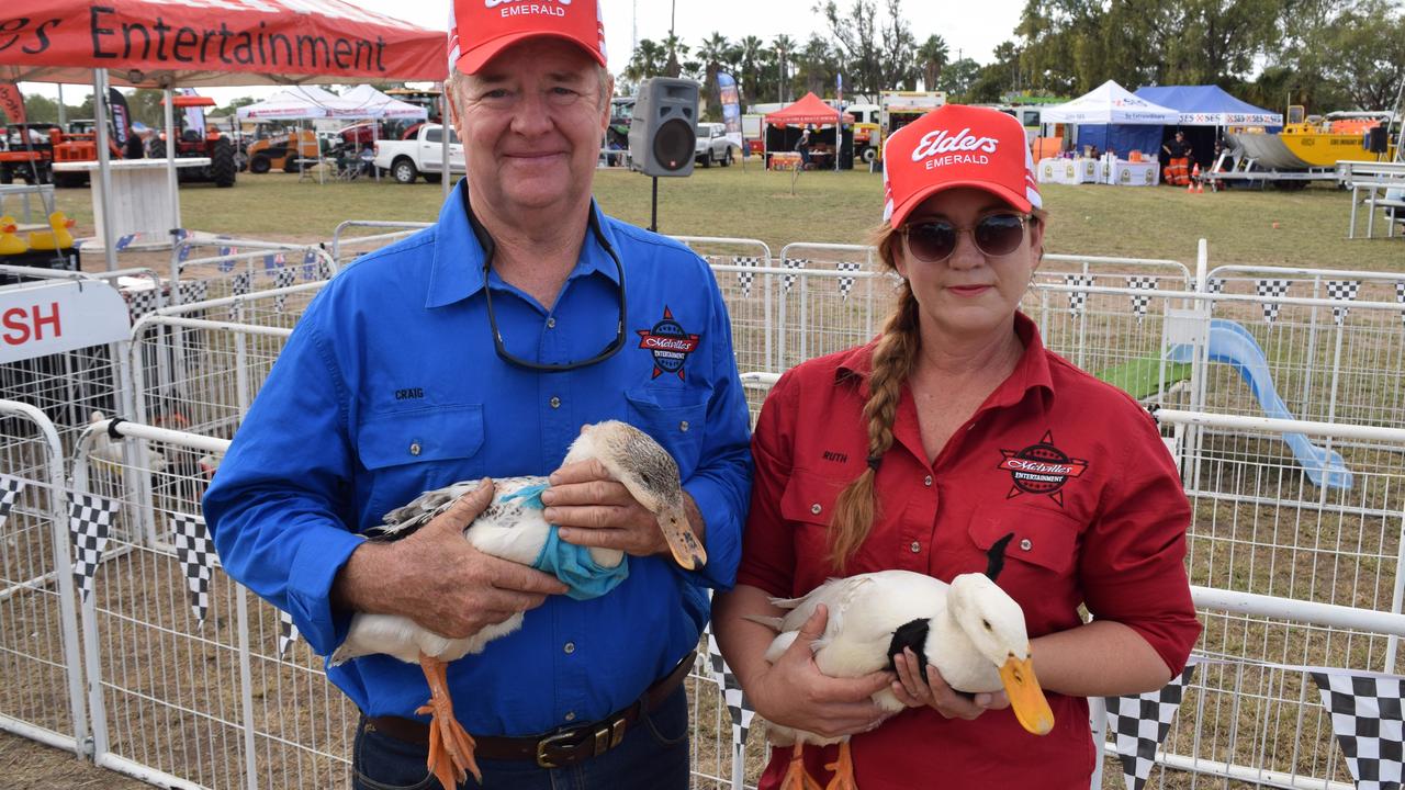 Craig and Ruth Melville with their racing ducks at the Emerald Show on June 2, 2021.