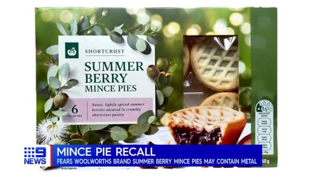 Woolworths recalls pies over contamination fears (9News)