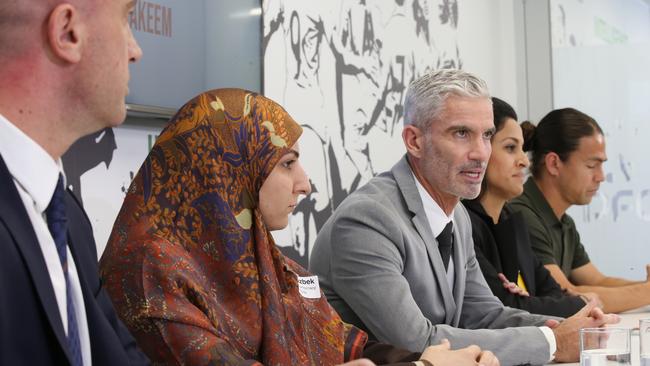 Former Socceroo Craig Foster, centre, is among those demanding intervention from the global football community and Australian Government to ensure the safe return to Australia of footballer Hakeem Al-Araibi. Pic: AAP 