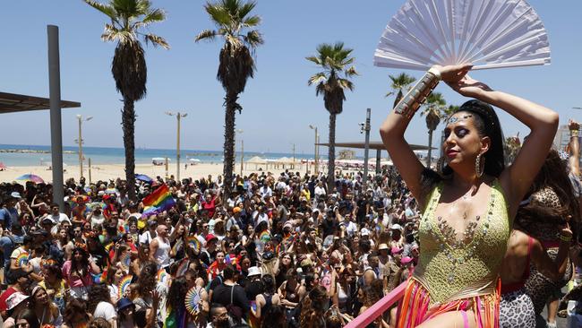 Participants attend the first Tel Aviv pride event since before the Covid-19 pandemic. Picture: AFP