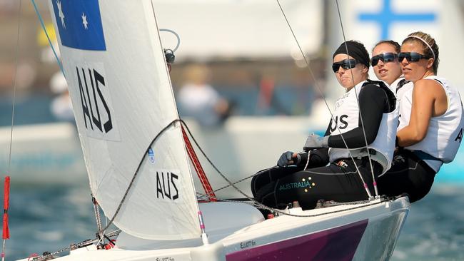 Nina Curtis, second from right, and Olivia Price, right, racing at the London 2012 Olympic Games.