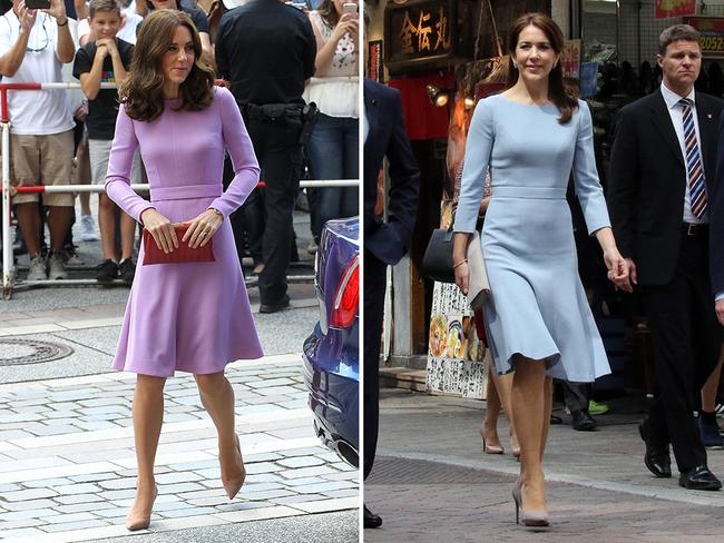 Catherine, Duchess of Cambridge is seen arriving to Maritime Museum on July 21, 2017 in Hamburg, Germany. Picture: Getty... Crown Princess Mary enjoys a stroll through Tokyo’s Shibuya district on March 28, 2015. Picture: AFP
