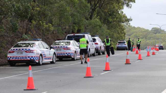 A large Police RBT unit packs up after an operation on West Burleigh Rd, Burleigh Heads on Wednesday. The team will be working all over the Gold Coast during the Easter break. Picture: Glenn Hampson.