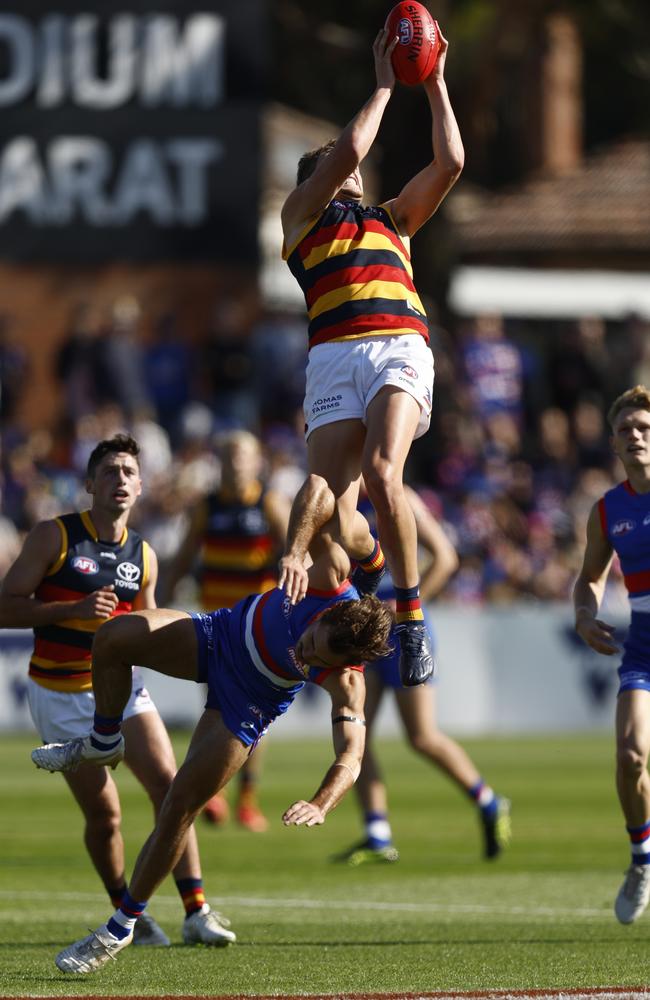 Jordan Dawson takes a spectacular mark in Ballarat. Picture: Darrian Traynor/Getty Images