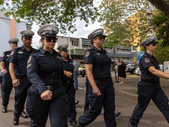 An emotional service was held after Thursday morning’s march. Picture: Floss Adams.