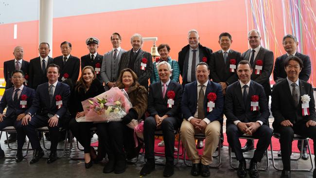 Gina Rinehart and dignitaries at the christening of the bulk carrier, the MV Gina Oldendorff.