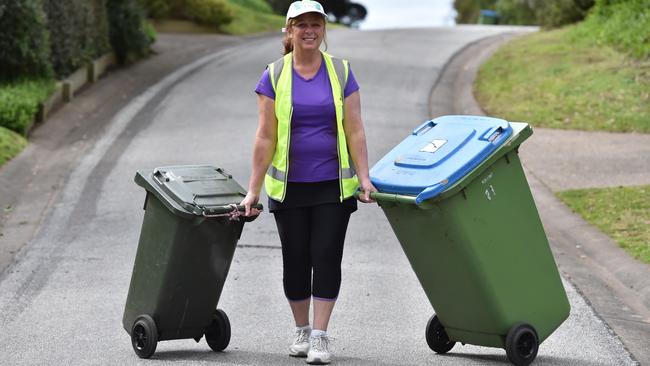 Faye Grigoropoulos has started a business to take out and bring in peoples’ bins. Picture: Andrew Batsch
