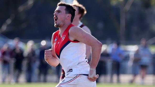 Ryan Pingree celebrates a goal for Diamond Creek. Picture: George Sal