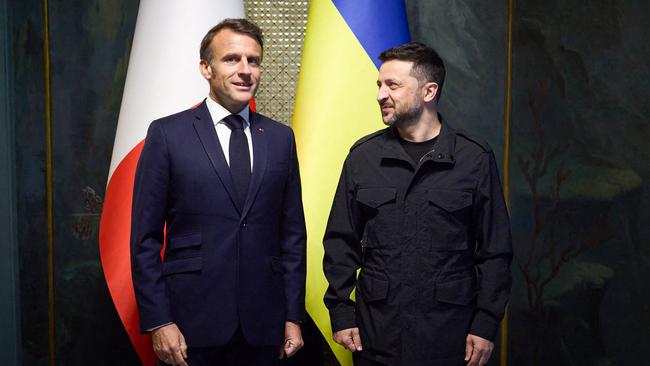 France's President Emmanuel Macron and Ukraine's President Volodymyr Zelensky. Picture: Ukrainian Presidential Press Service/AFP