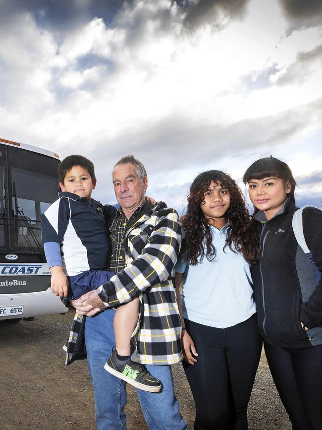 Tasman Highway will be closed from Friday for around a month making it difficult to access the towns of Triabunna and Orford. Buckland family El 5, Tony, Nicky 14 and Kiki Dowling. Picture: Chris Kidd