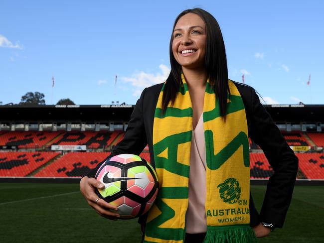 Australian Matildas player Kyah Simon at Pepper Stadium in Penrith where Australia will take on Brazil.