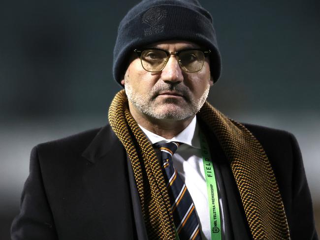 WOLLONGONG, AUSTRALIA - JULY 20: Chairman of the Tigers Lee Hagipantelis walks off after defeat the round 21 NRL match between St George Illawarra Dragons and Wests Tigers at WIN Stadium on July 20, 2023 in Wollongong, Australia. (Photo by Jeremy Ng/Getty Images)