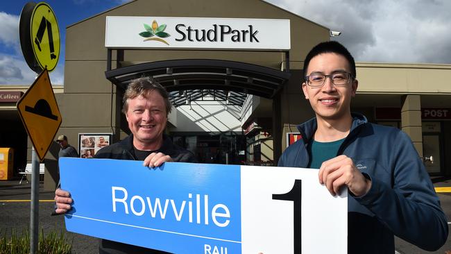 Campaigner Mick Van de Vreede and filmmaker Shing Hei Ho, who hopes his documentary will put Rowville rail back on the agenda ahead of next year’s State Election. Picture: Steve Tanner