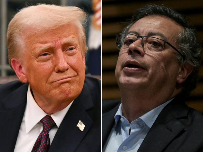 (COMBO) This combination of pictures created on January 26, 2025 shows US President Donald Trump in the Oval Office of the White House in Washington, DC, on January 20, 2025 and Colombian President Gustavo Petro in Mexico City on September 30, 2024. US President Donald Trump on January 26, 2025, ordered sweeping tariffs and sanctions against Colombia in retaliation for its refusal to accept deportation flights, as Bogota responded in kind with a 25 percent levy on US goods. (Photo by Jim WATSON and Yuri CORTEZ / AFP)