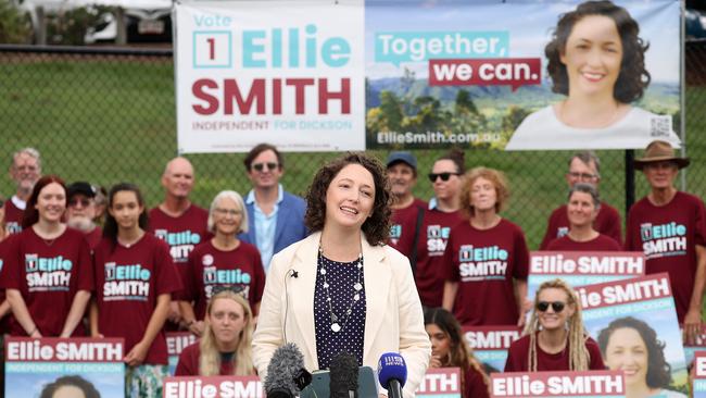 Dickson Decides unveils its independent candidate Ellie Smith to run against Peter Dutton in Dickson, at a community launch in Bunya. Picture: Liam Kidston