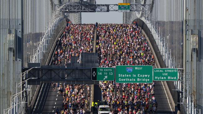 Runners crossing the Verrazzano-Narrows Bridge during the New York City Marathon in 2024. Picture: Craig T Fruchtman/Getty Imagess