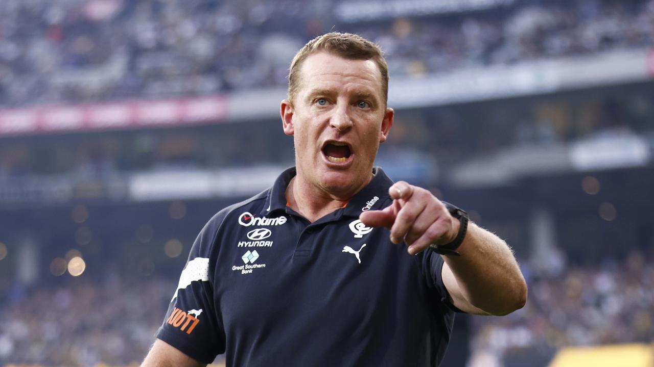 Carlton coach Michael Voss says he rejects the theory Carlton is not executing its plans in the final stages of close games. Picture: Daniel Pockett / Getty Images