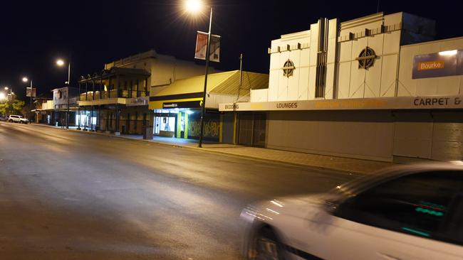 A photo of the main street in Bourke after dark.