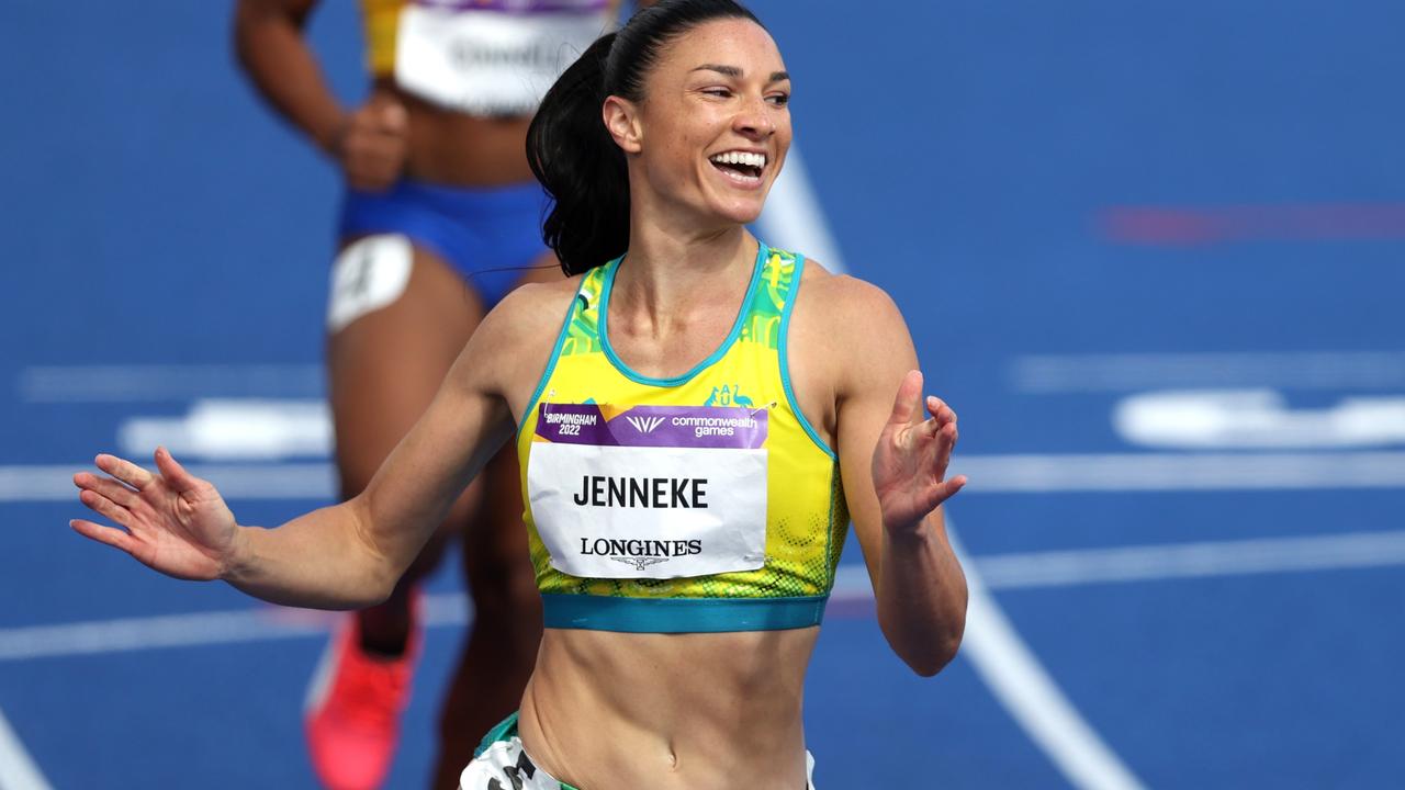 Michelle Jenneke of Team Australia reacts after qualifying in the Women's 100m Hurdles