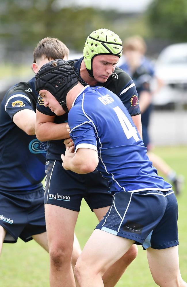 RUGBY LEAGUE: Justin Hodges and Chris Flannery 9s Gala Day. Grand final, Caloundra State High School V Redcliffe State High, year 12. Caloundra's Douglas Smell (green cap). Picture: Patrick Woods.