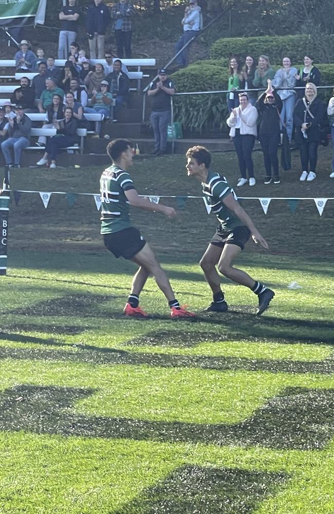 BBC wing Ryder Ah Fook getting around Samson Tuqiri after a fantastic try.