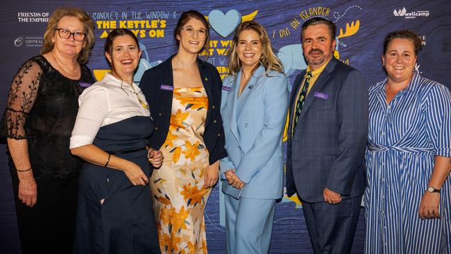 At the opening night function for The Empire's Come From Away are (from left) Helen Oldham, Jeanette Wedmaier, Maddison Gangi, Giuliana Bonel, Tim Panitz and Michelle Blair at The Rock, Friday, March 14, 2025. Picture: Hey Media