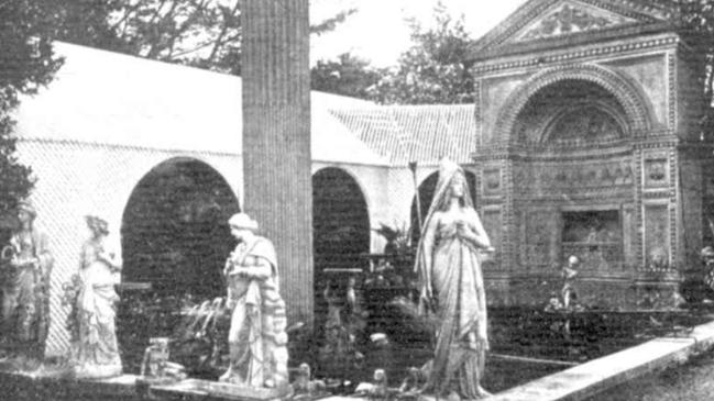 George Lansell pictured in the late 1800s, and his statue holding a chunk of quartz, which stands in central Bendigo.