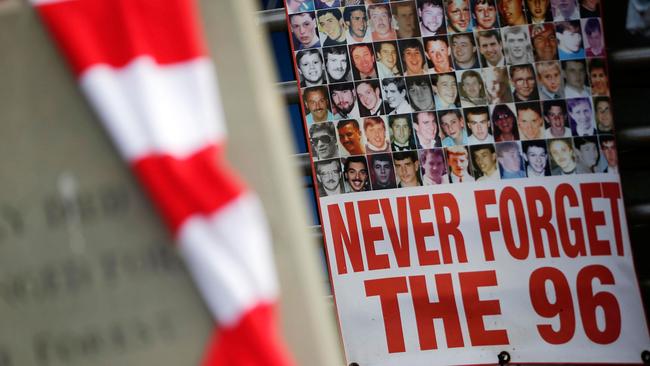 Tributes to the 96 victims at Sheffield's Hillsborough stadium. Picture: Matthew Lloyd/Getty Images