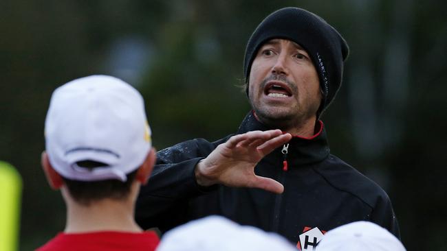 Harry Kewell gives instructions at one of his coaching clinics in Melbourne.