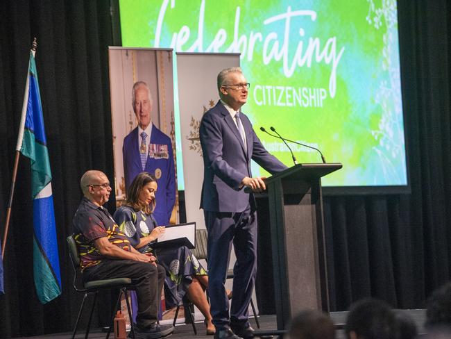 Federal Minister Tony Burke at the citizenship ceremony at Sydney Olympic Park. Picture: NewsWire / Jeremy Piper