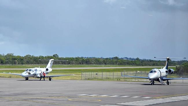 Both government jets on the tarmac.