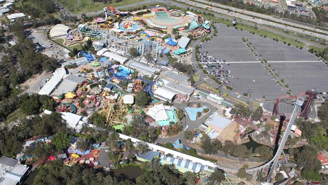 An aerial view of Dreamworld and WhiteWater World