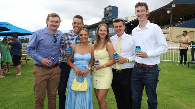 Jules Hockey, Hugh McKenzie, Nyah Lennox, Gemma Vowles, Will Porter and Tyler Baker attend the Ballarat Cup. Picture: Brendan Beckett