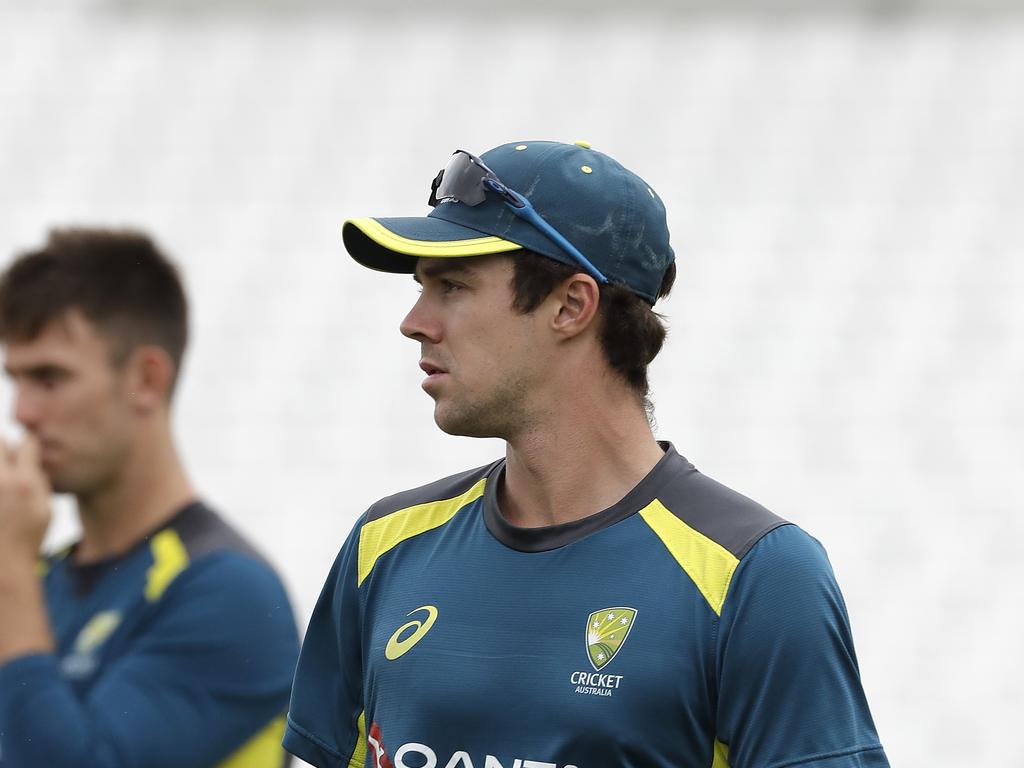 LONDON, ENGLAND - SEPTEMBER 11: Mitch Marsh and Travis Head of Australia look on during the Australia Net Session at The Kia Oval on September 11, 2019 in London, England. (Photo by Ryan Pierse/Getty Images)