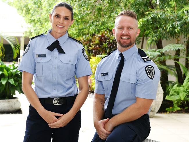 Tabea Ireland and Eric Wilken, custodial correctional officer graduates who will be posted to Townsville Correctional complex. Picture: Shae Beplate.