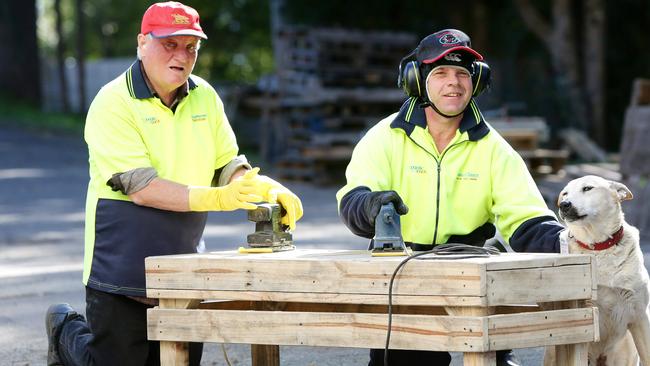 Fairhaven Services have been commissioned to custom build a pallet furniture entrance way for the Better Homes and Gardens Live Show.Supported Employees Peter Bullock and Anthony Jackson. Photo: Sue Graham