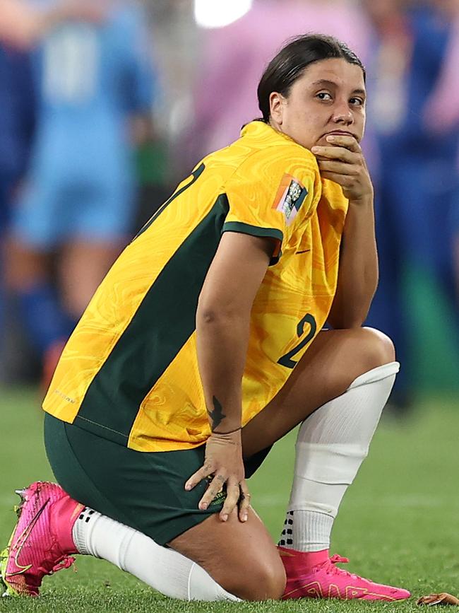 Sam Kerr after the World Cup semi. Photo by Brendon Thorne/Getty Images