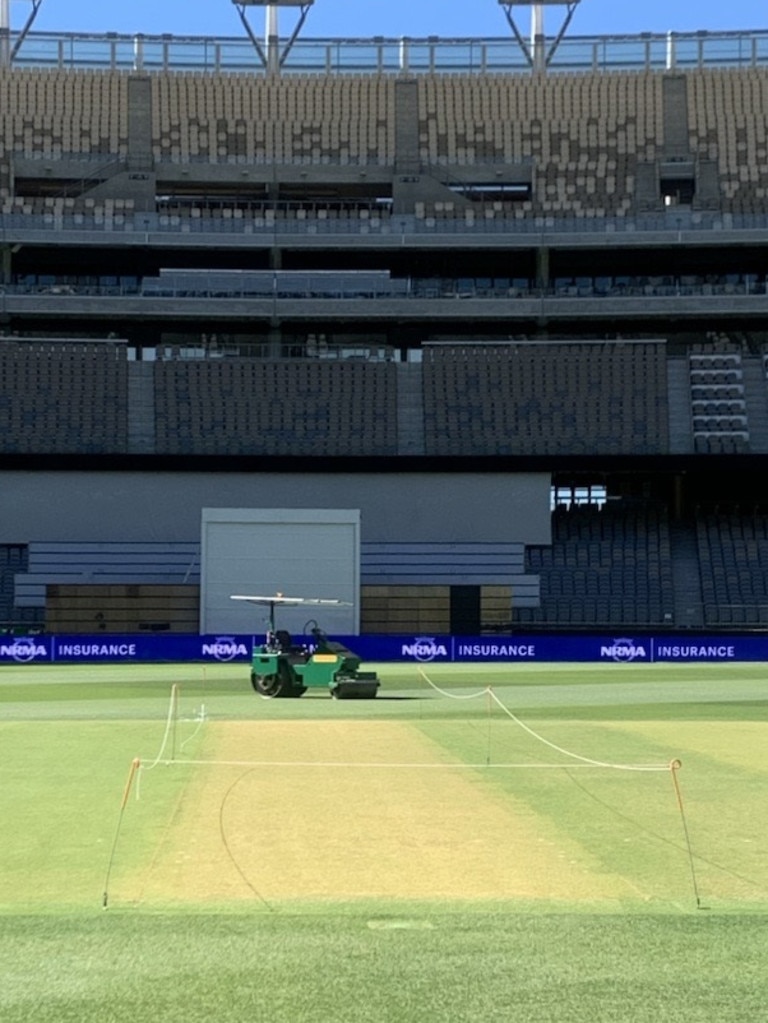 The Optus Stadium pitch, two days out from the start of the first Test.