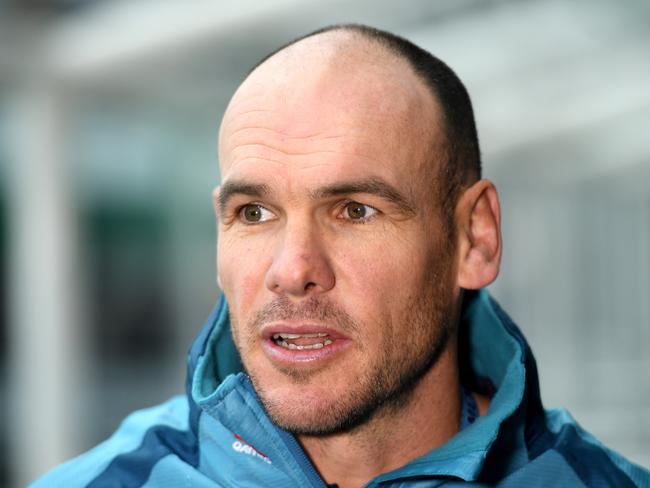 Australian Rugby Union assistant coach, Nathan Grey, answers a question during a press conference in Sydney on Wednesday, June 28, 2017. Wallabies assistant and NSW Waratahs assistant coach, Nathan Grey, will move permanently into a national coaching role at the end of the 2017 Super Rugby season, after signing a new two-year contract with the Australian Rugby Union. (AAP Image/Paul Miller) NO ARCHIVING