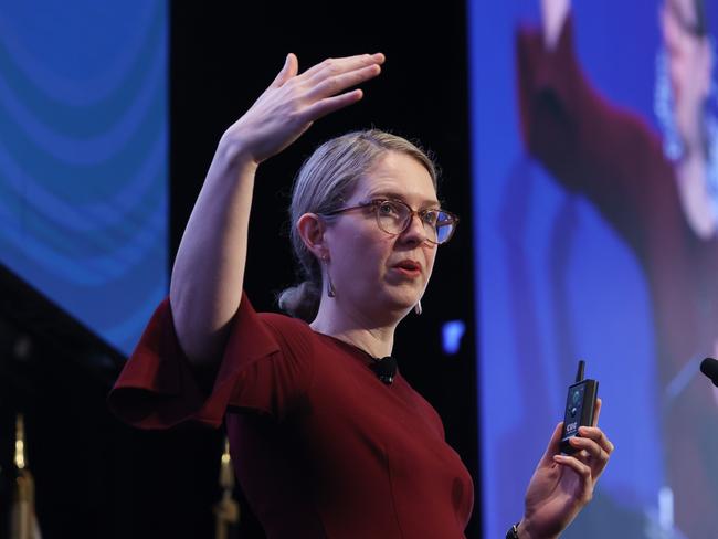 14/11/24: Productivity Commissioner, Danielle Wood speaks at the ASIC Annual Conference at the Hilton hotel. John Feder/The Australian.