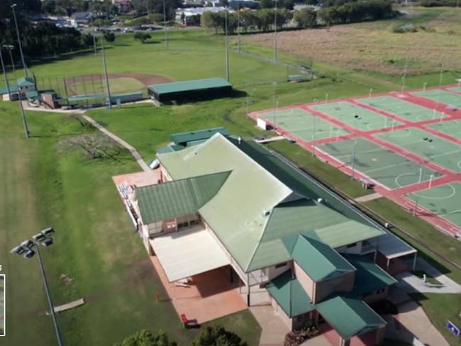 Aerial shot of the netball courts at Firth Park at Mudgeeraba on the Gold Coast.