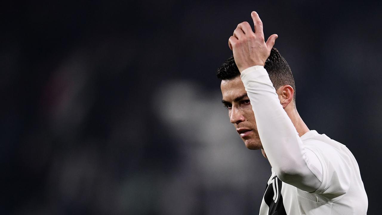 Juventus' Portuguese forward Cristiano Ronaldo reacts