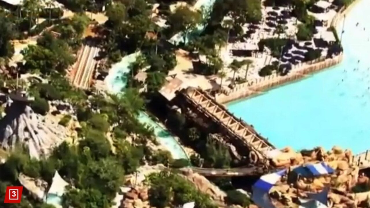 The rider went airborne, and when she hit the slide, the impact caused her swimsuit to ‘be painfully forced between her legs’. Picture: WESH 2