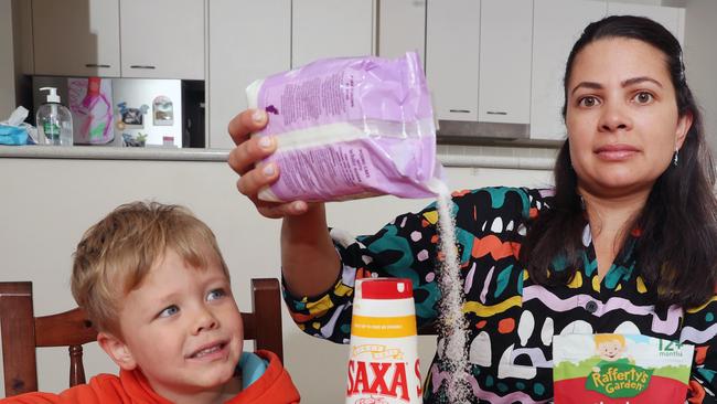 Natasha Cosstick with three-year-old son Miles says finding the right toddler food to buy can be challenging. Picture: David Crosling