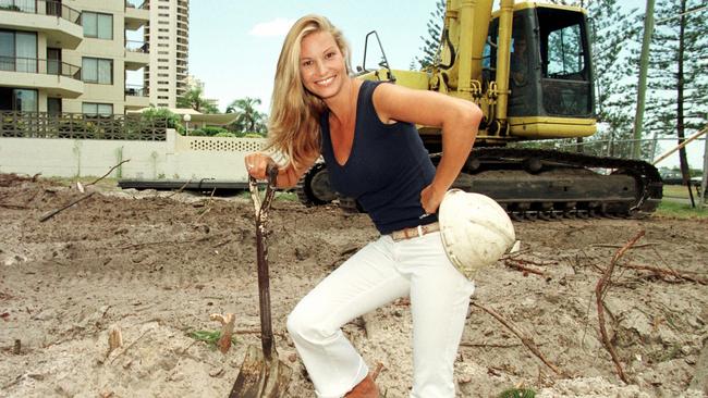 Mimi MacPherson at the site of the tower when it was under construction in January 2003. Picture: Geoff McLachlan