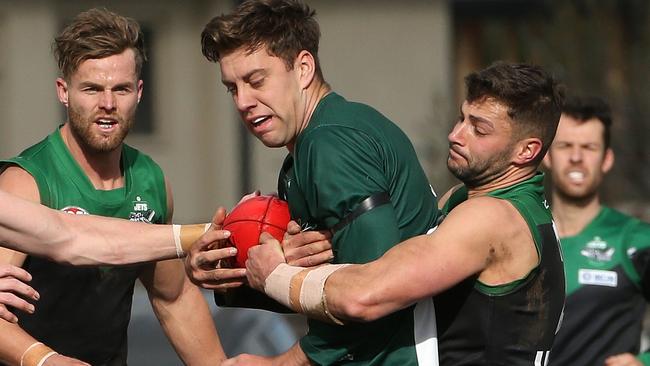 Tyson Young locks horns with his new club Greenvale in 2019. Picture: Hamish Blair