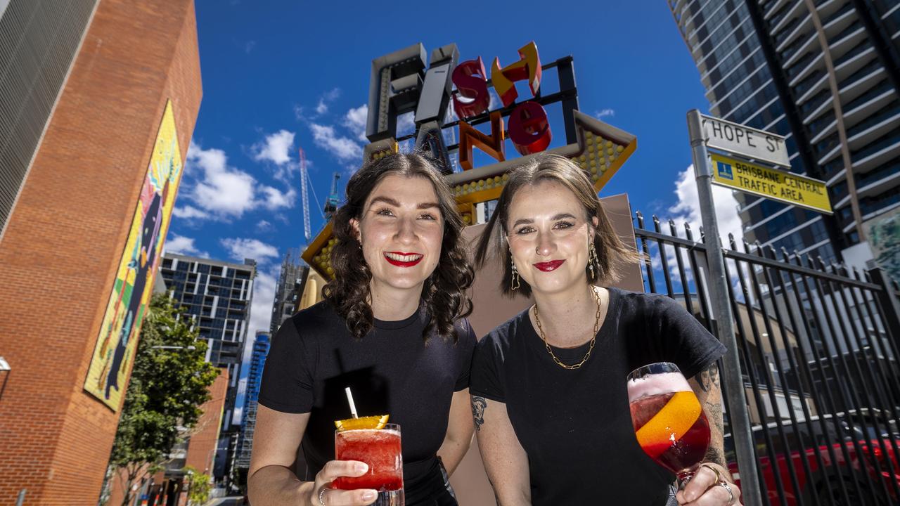 Professional Negroni lover Nicole Pengilly and Bar Brutus bartender Mikayla Adams, promoting Negroni Week at Fish Lane. Picture: Matthew Poon