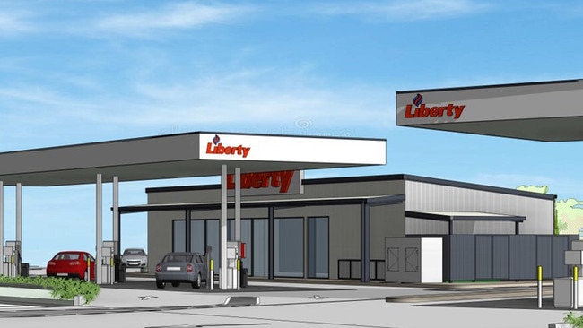 Artist impressions and plans from the proposed Liberty service station planned for Biggenden. (Credit: Project Urban).