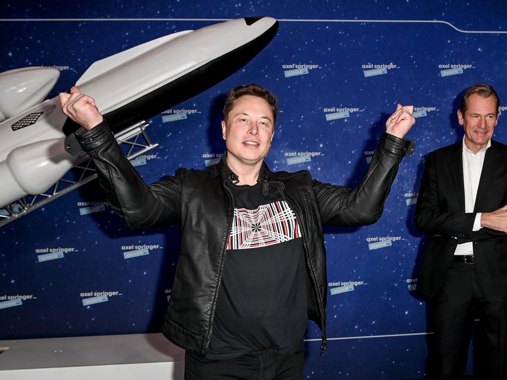 SpaceX owner and Tesla CEO Elon Musk poses next to Axel Springer CEO Mathias Doepfner. picture: Britta Pedersen-Pool/Getty Images
