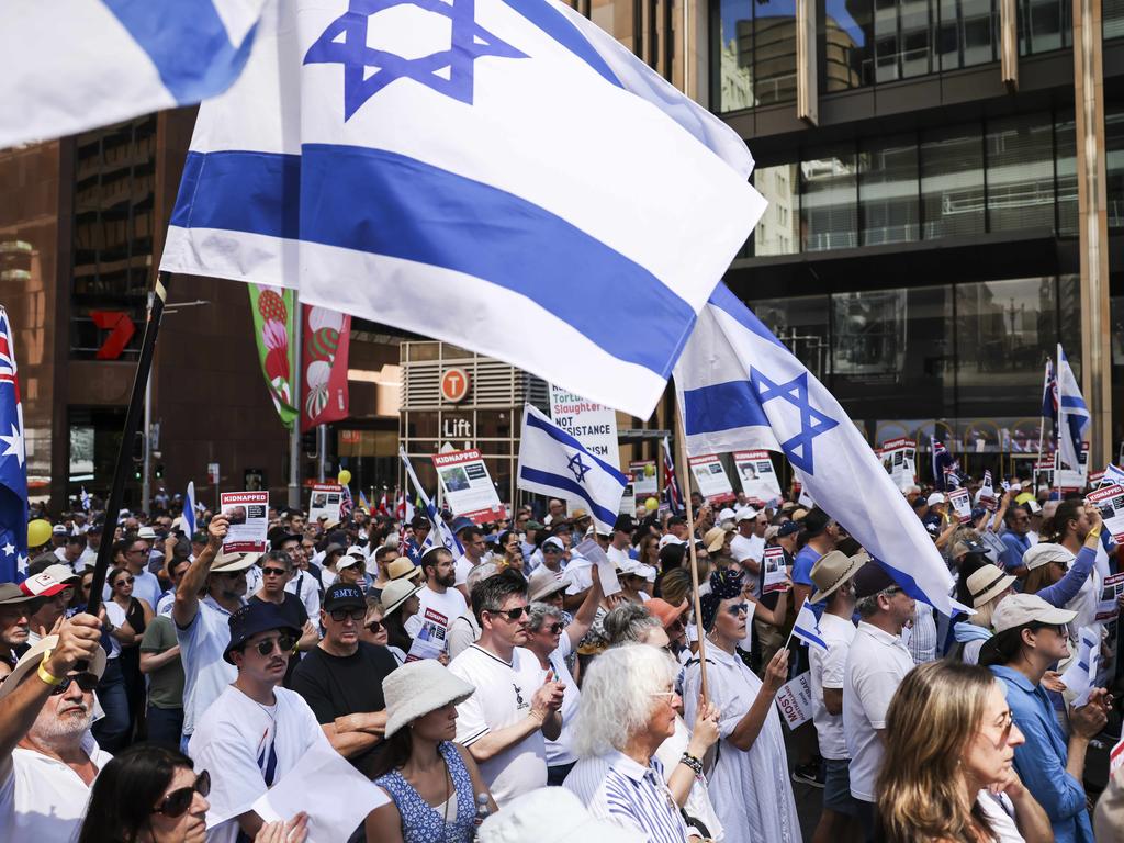 A pro-Israel rally to Bring Them Home and march against antisemitism took place in Martin Place today. Picture: NCA NewsWire/ Dylan Robinson